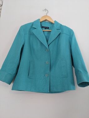 Jones New York Blazer Women's Size 12 Blue Cotton Pockets Business Lined Cotton